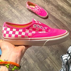 Vans Neon Pink Checkerboard laced Sneakers